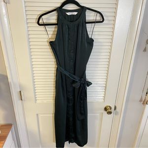Zara | High Neck Sleeveless Button Up Belted Hunter Green Maxi Dress Size: L